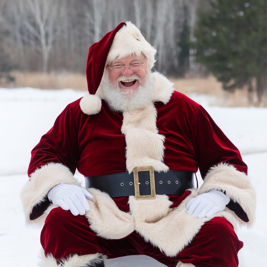 Santa Claus Laughing in Snowy Landscape