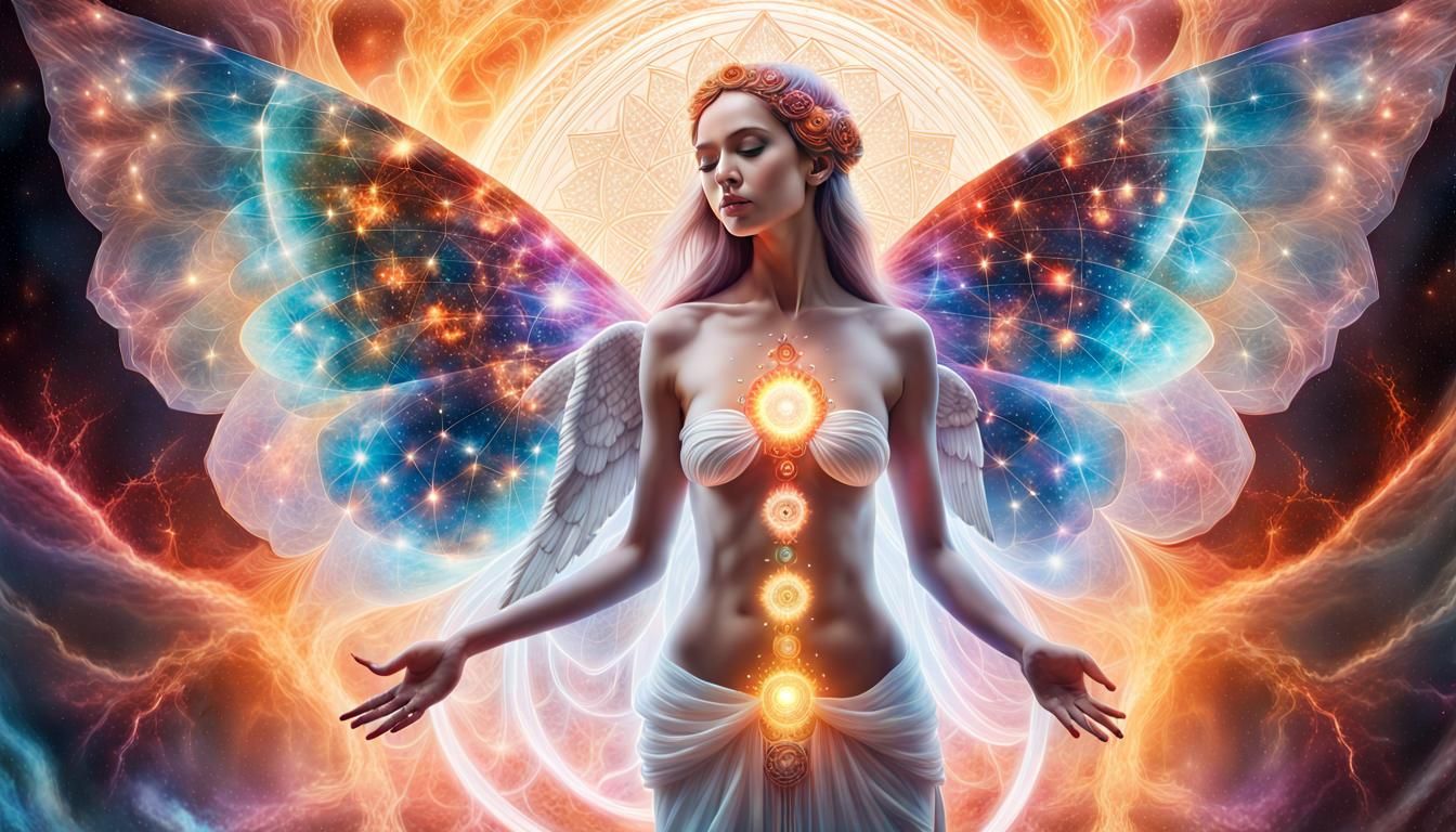 Glowing Angel with Kundalini Explosion, Visionary Art