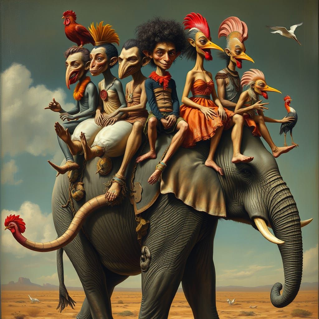 Surreal Tim Burton-Inspired Painting of Exaggerated Forms