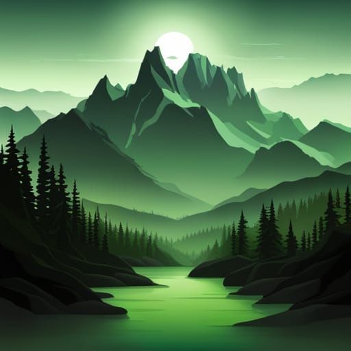 Monochrome Green Mountain Landscape