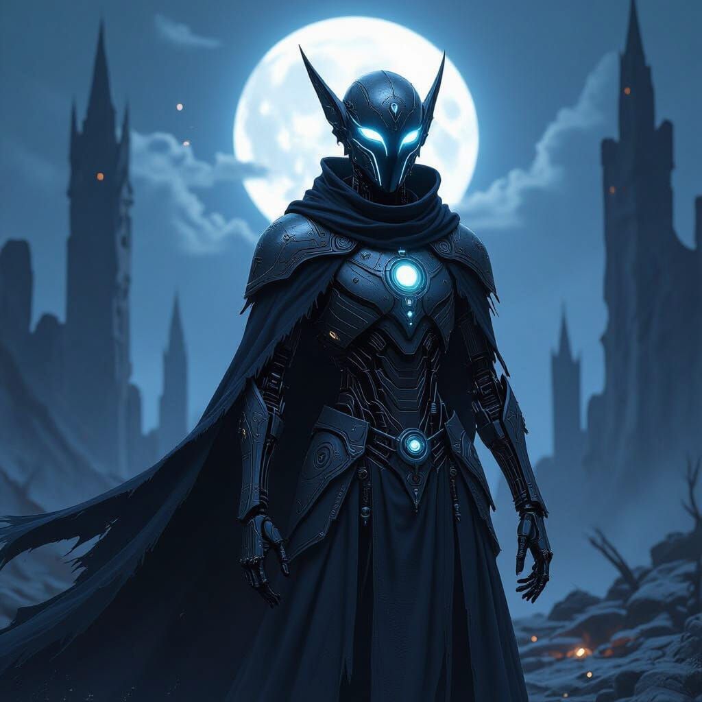Elfbound Automaton on a Moonlit Battlefield