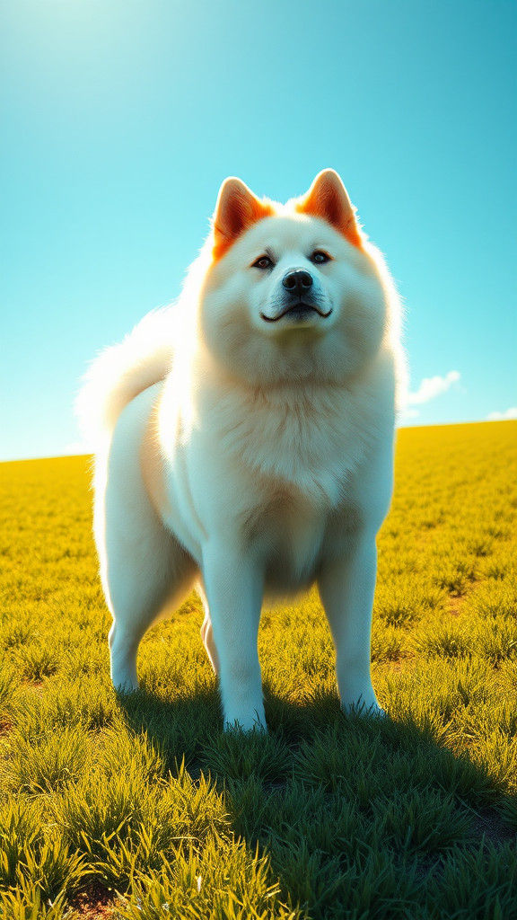 Stunning Samoyed-Shiba Inu Hybrid Dog in Golden Light