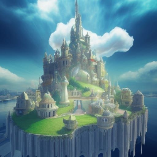 Surreal Floating City in Clouds: 3D Render