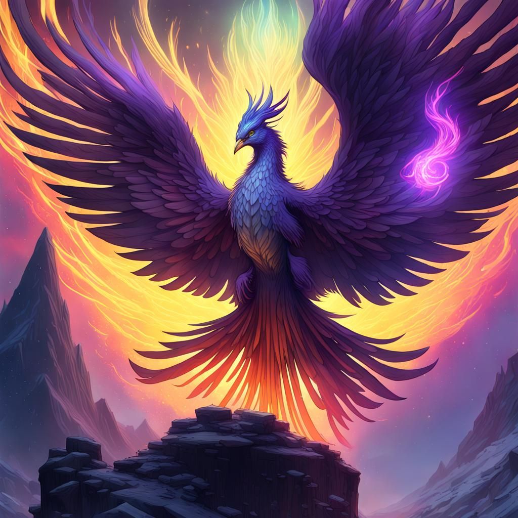Phoenix in Northern Lights, Dark Fantasy Art