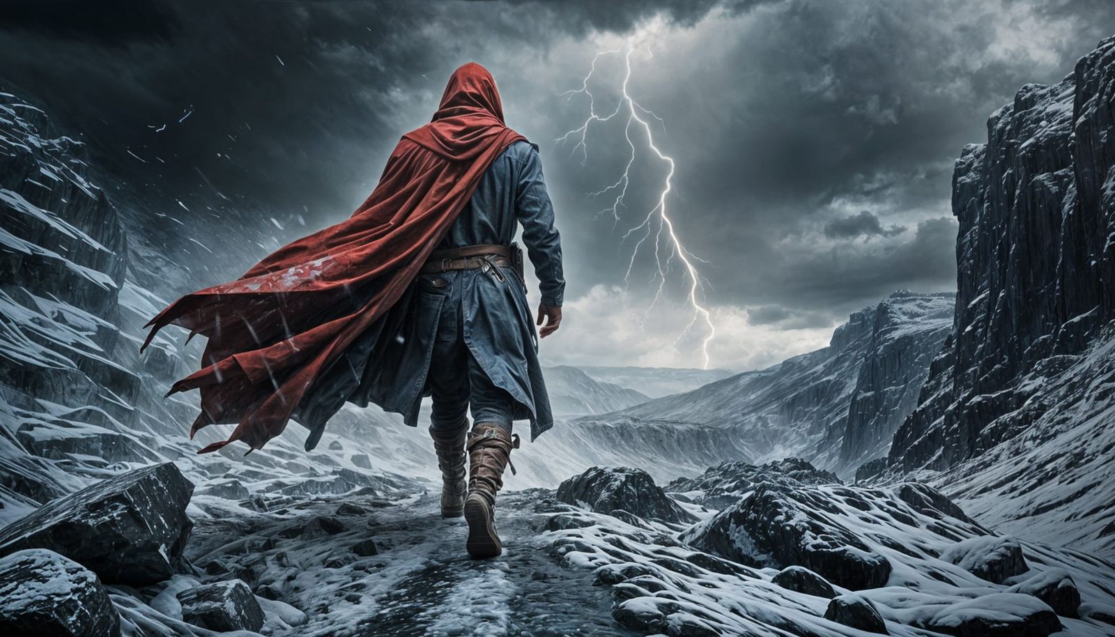 Figure Walks Into Violent Winter Storm in Impasto Style