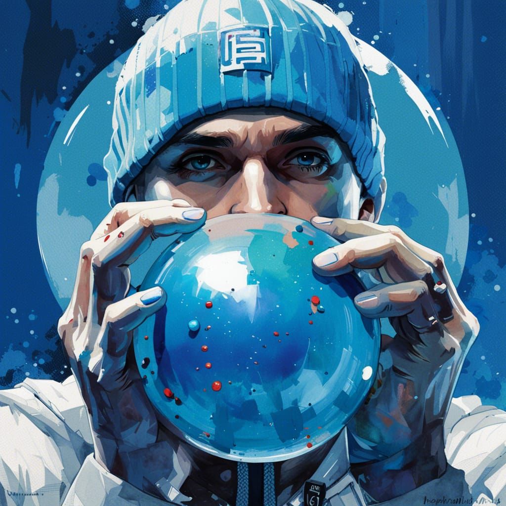 Eminem M&M Character, Detailed Watercolor Art