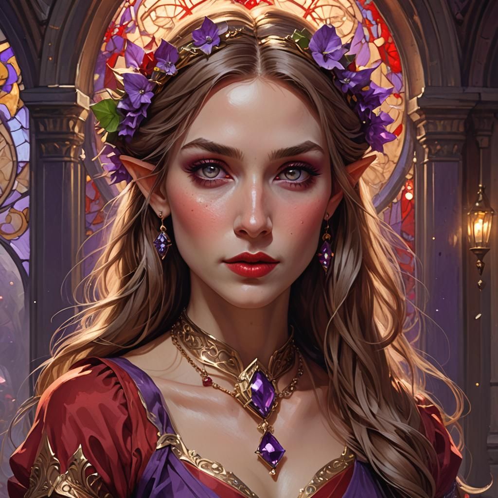 Victorian Elf Portrait with Amethyst Necklace