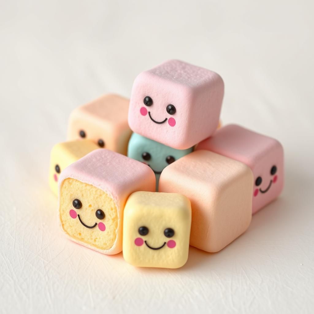 Pastel Marshmallows with Happy Faces in Pop Art Style