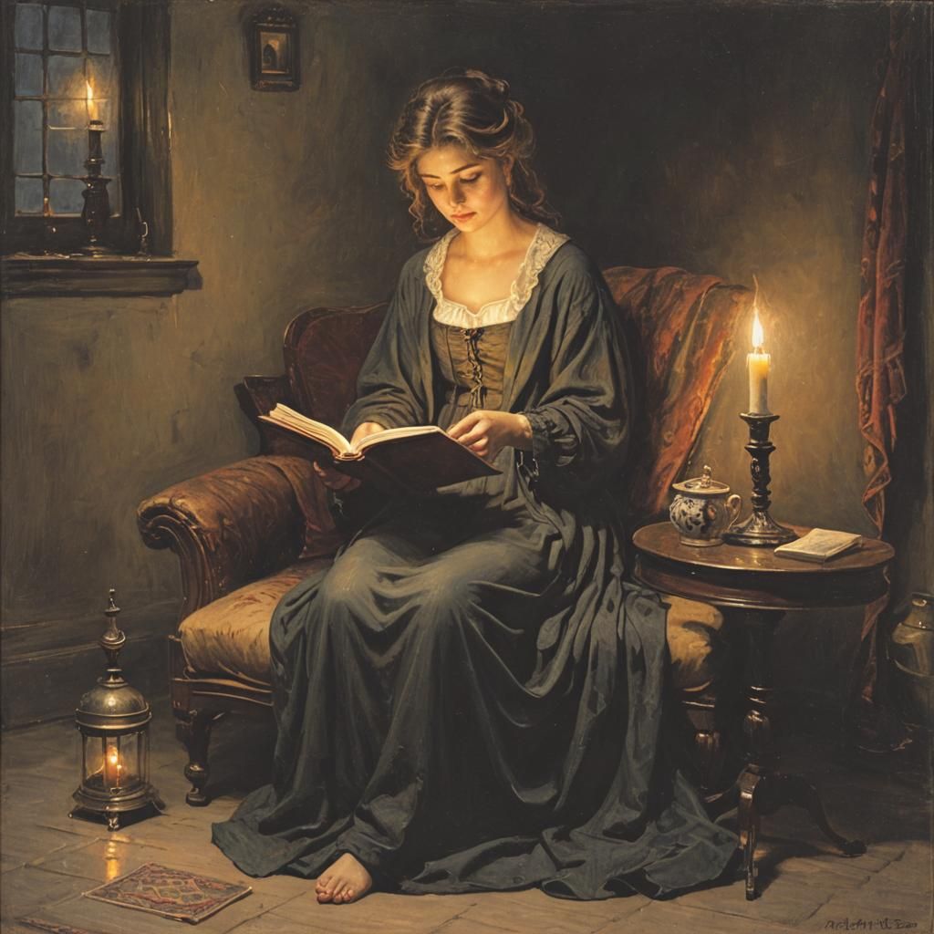 Alexi Harlamoff, reading by candlelight