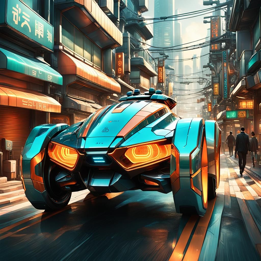 Futuristic Vehicle in Seoul: Cinematic Concept Art