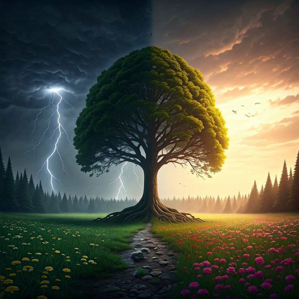 Cinematic Forest: Storm Meets Calm in Hyper-Realistic Art