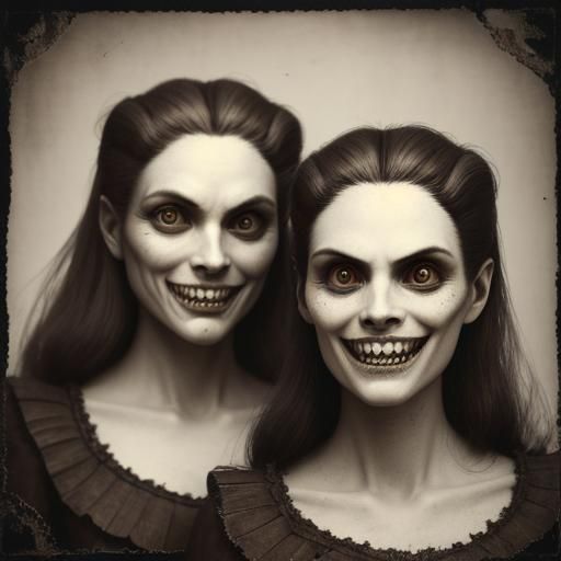 Sinister Women with Piranha Teeth in Sepia Tone