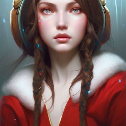 Detailed Portrait of Santa Girl in Splash Art Style