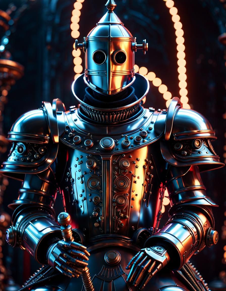 Dystopian Baroque Tin Man in Galaxy Circuitry