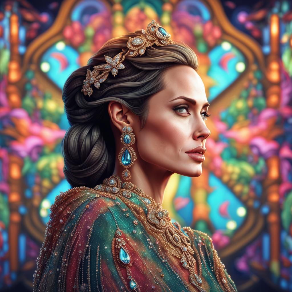 Hyperrealistic Portrait of Angelina Jolie in Glamorous Style
