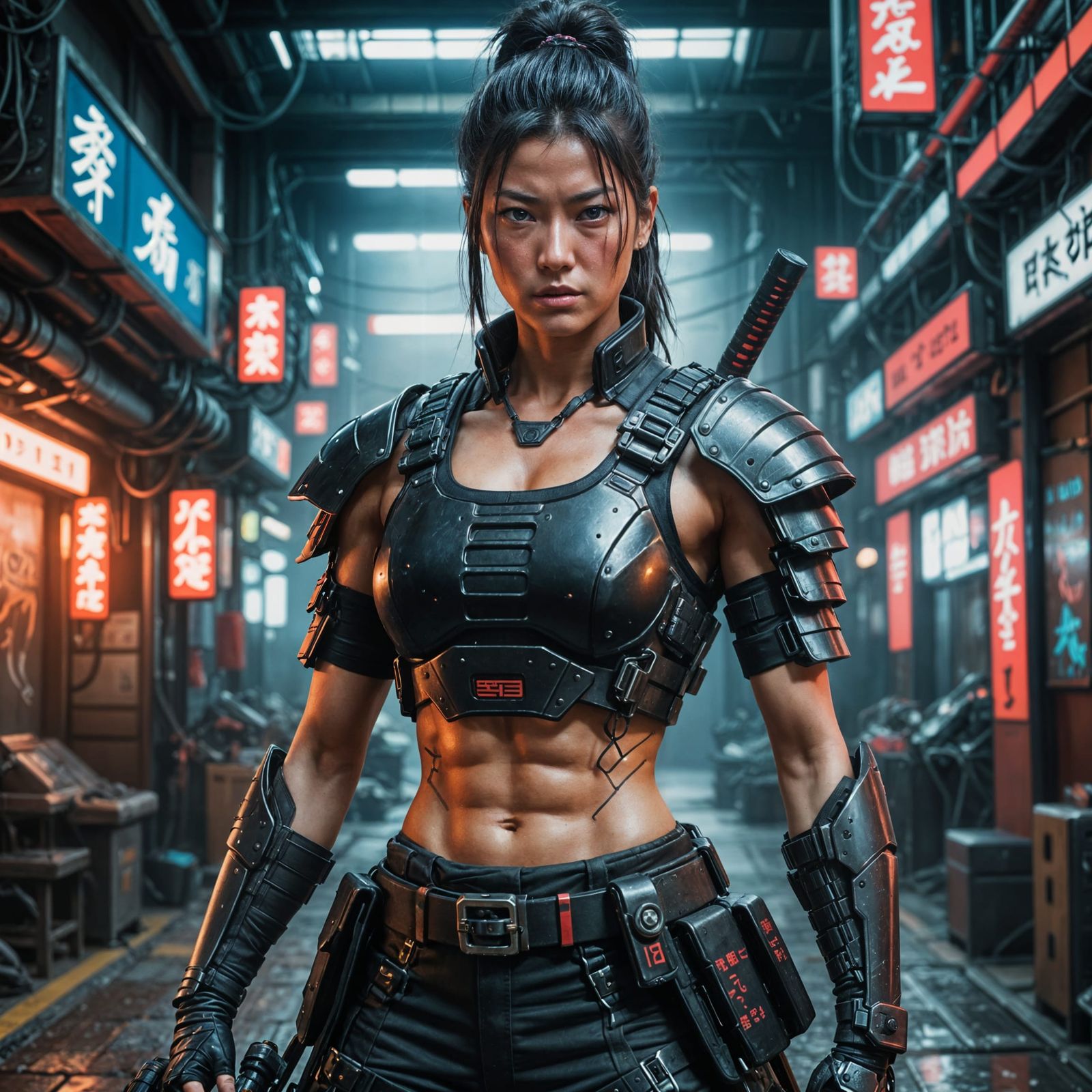 Cyberpunk Samurai Woman with Abs