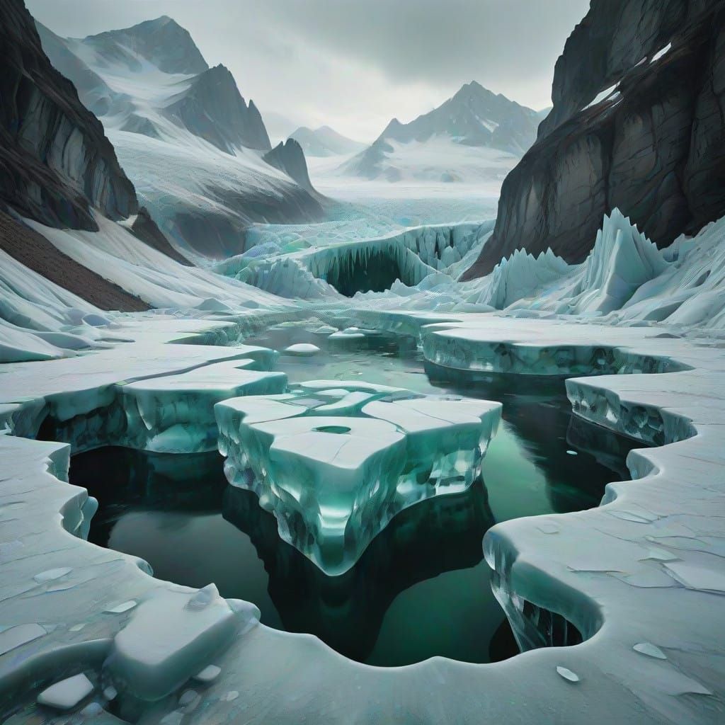 Glowing Glacier Ecosystem in Toxic Green