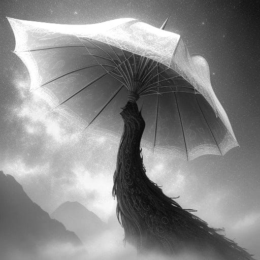ominous umbrella with a black canopy that absorbs surrounding light,