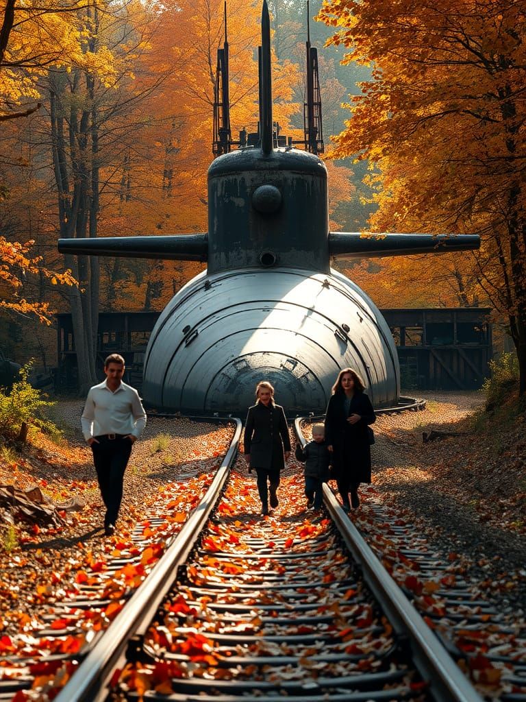 Dilapidated Submarine Structure in Autumn Forest