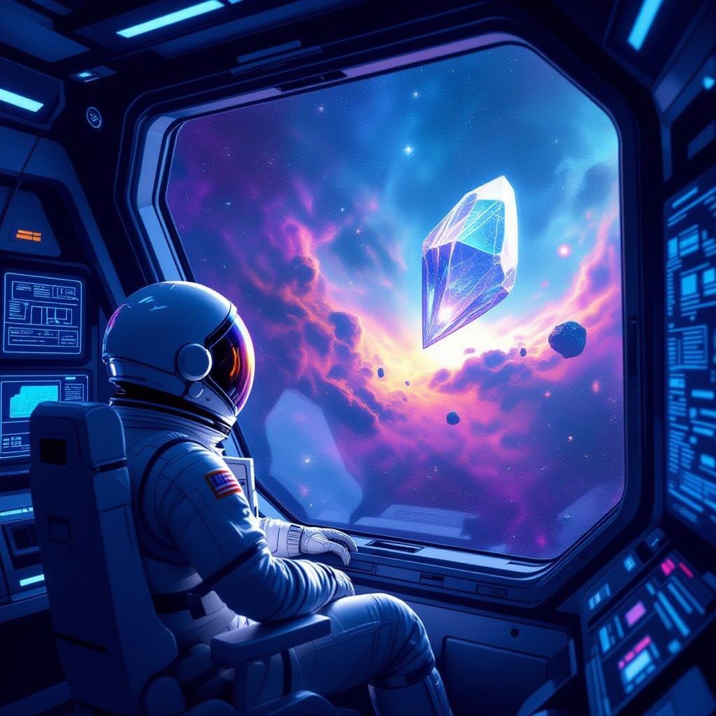 Astronaut Views Cosmic Nebula and Alien Planet