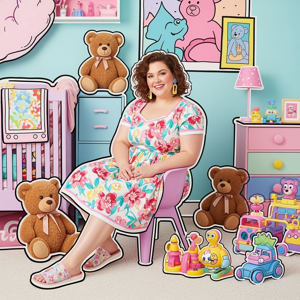 Whimsical Nursery Scene with Woman on Tiny Chair