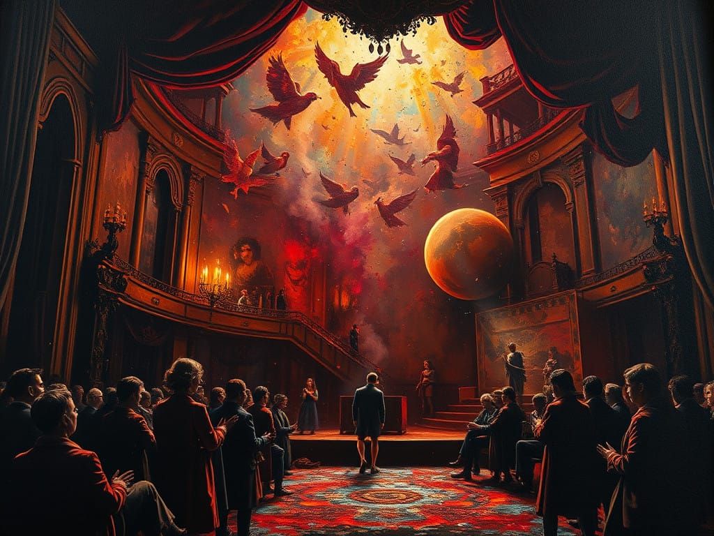 Surreal Grunge Theater Scene in Hyper-Realistic Impasto Styl...