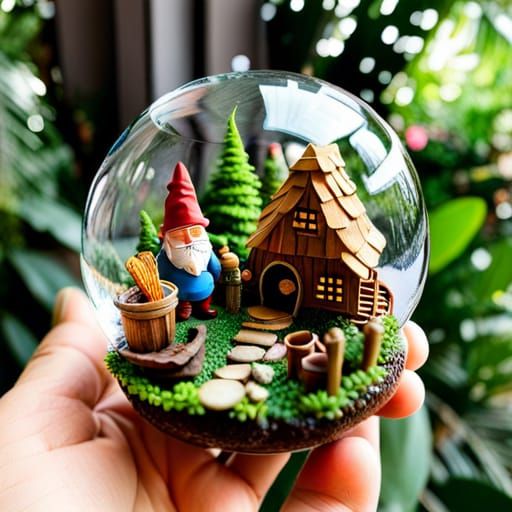 Enchanting Gnome Village Inside Crystal Globe