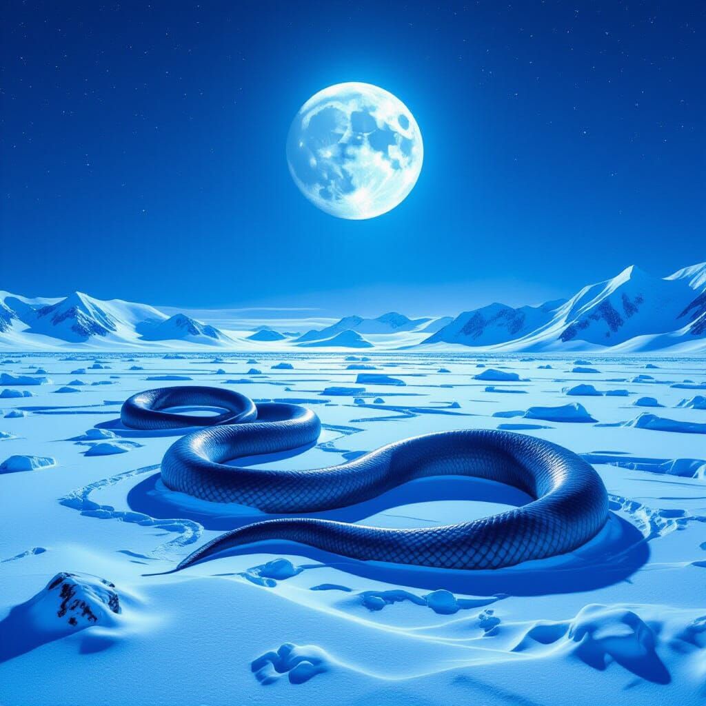Giant Sea Serpent Under Antarctic Moon