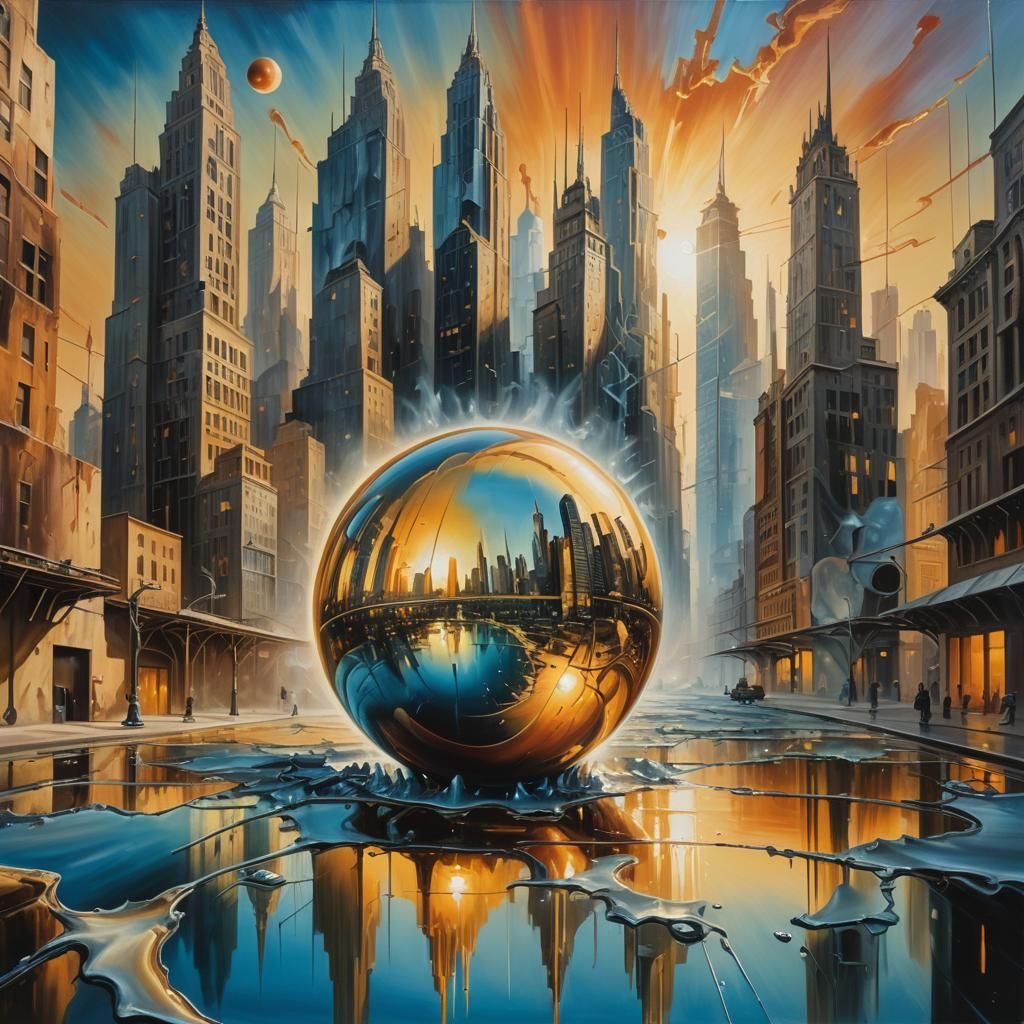 Surreal Futuristic Cityscape with Melting Skyscrapers