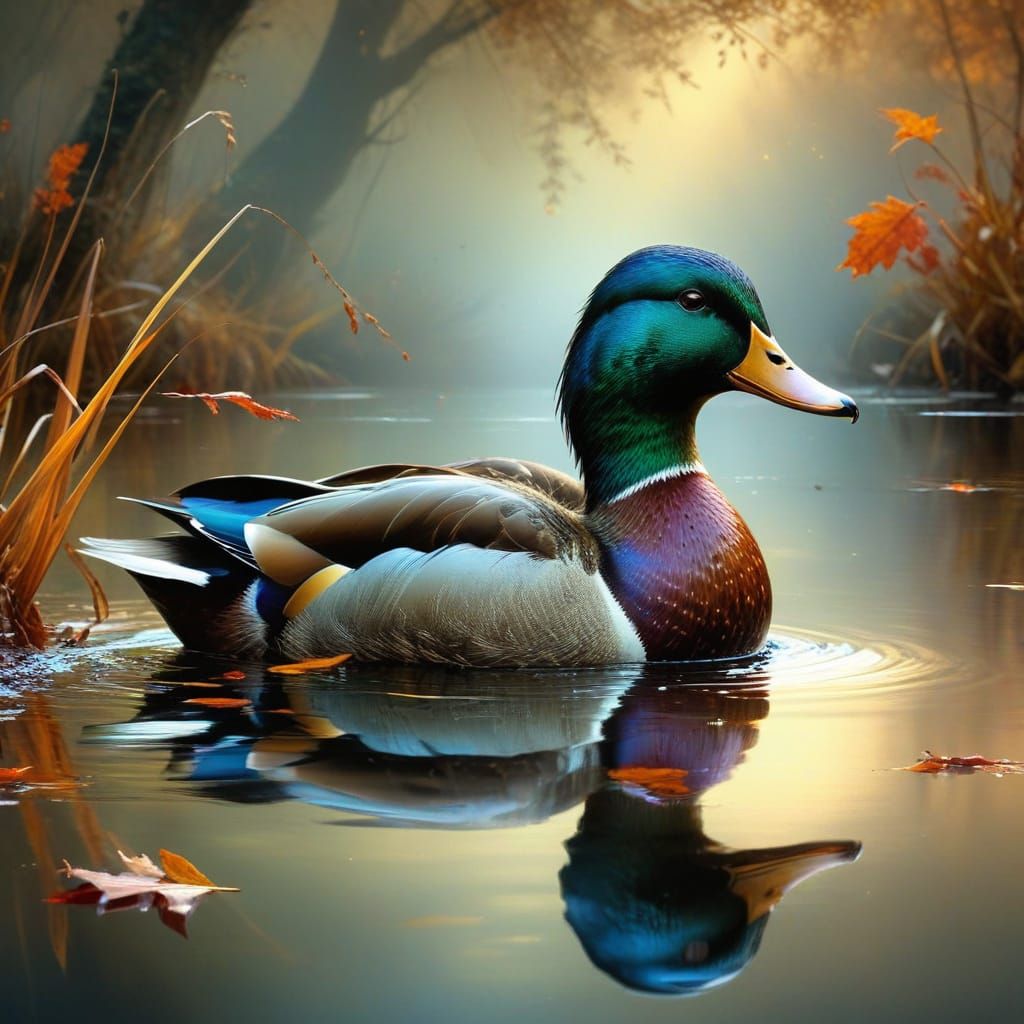 Autumn Mallard in Vibrant Oil Paintings Style