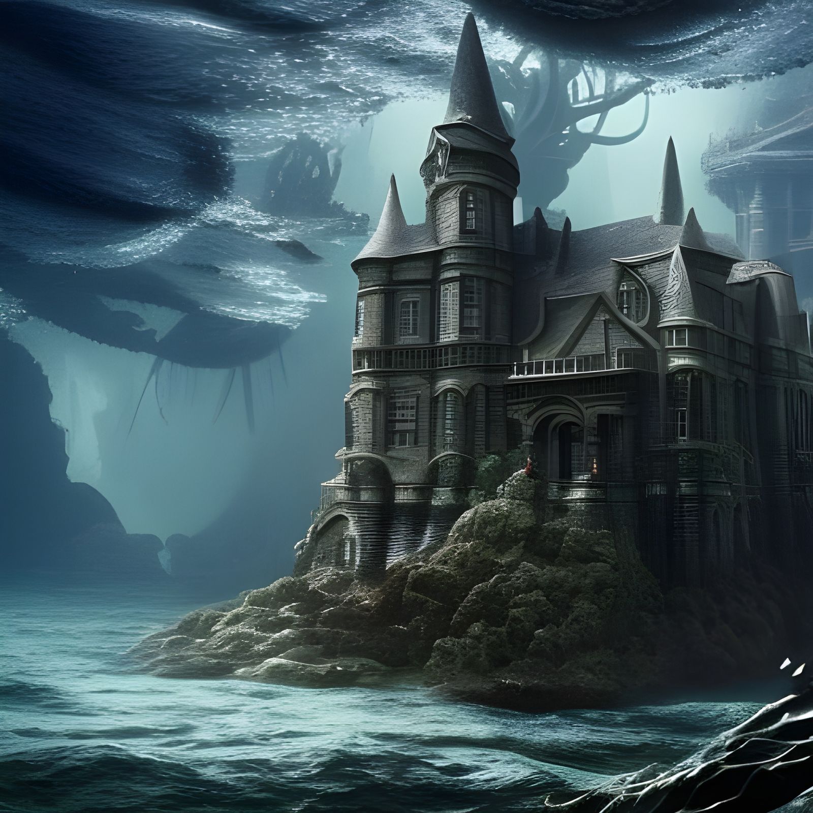 Cthulhu Guards Sunken Castle: Digital Matte Painting