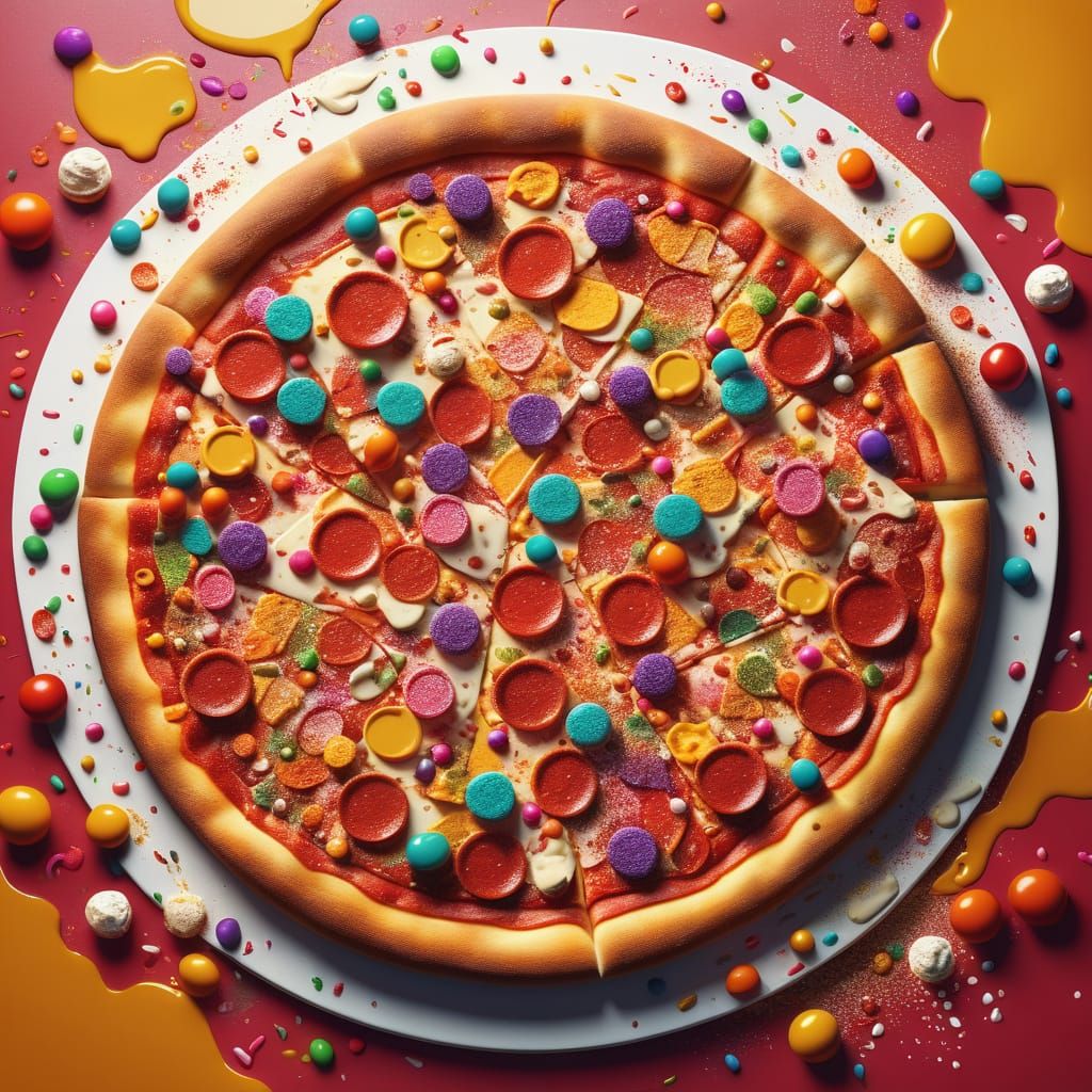 Sweet Treat Pizza in Colorful Splatter Art Style