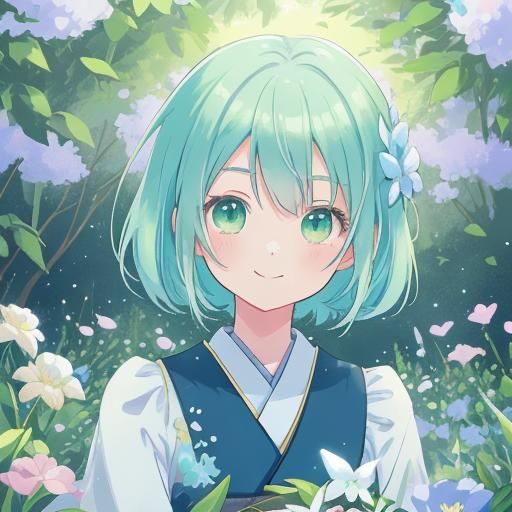 Anime Girl in Whimsical Garden: Digital Matte Painting