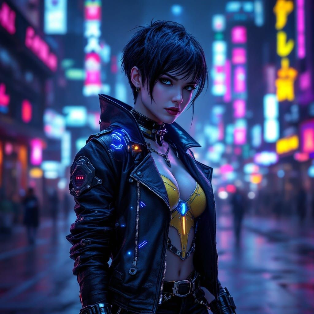 Cyberpunk Princess Snow White in High-Tech Exosuit