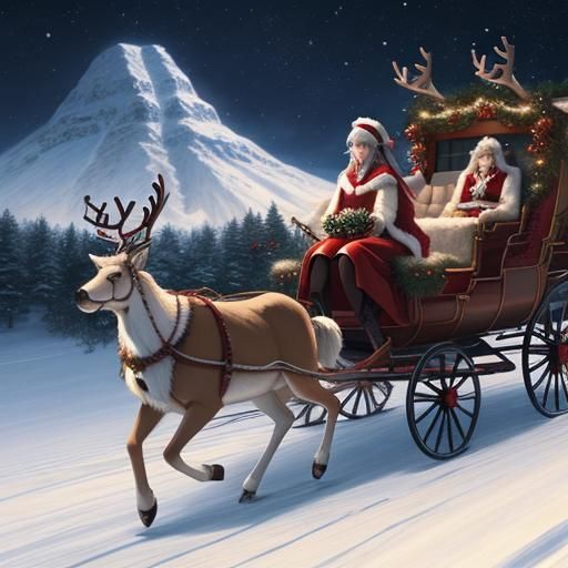 Girl on Santa Sleigh: Studio Ghibli Anime