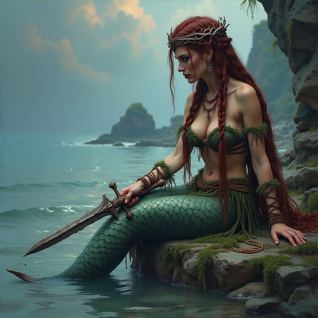 Viking Water Goddess Jarnsaxa Lounging by the Sea