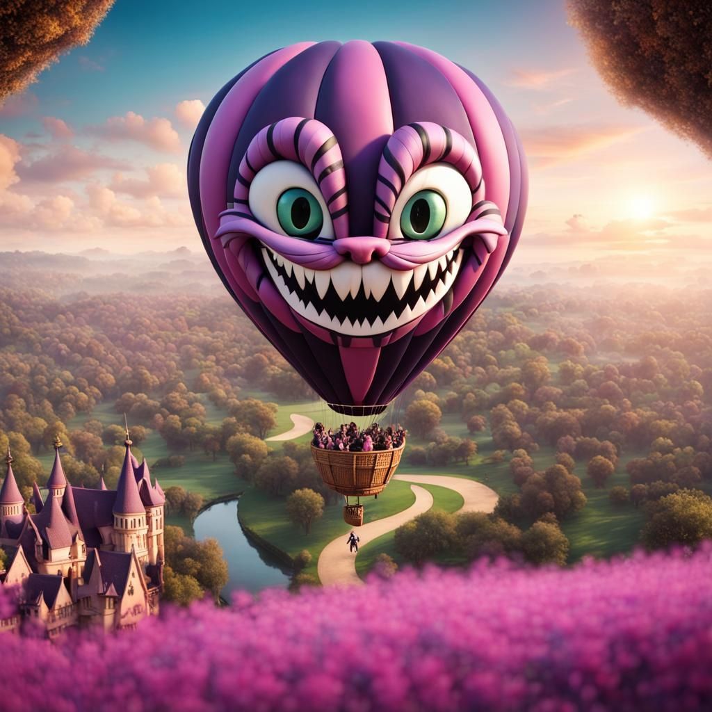 Cheshire Cat Balloon Soaring Over Wonderland