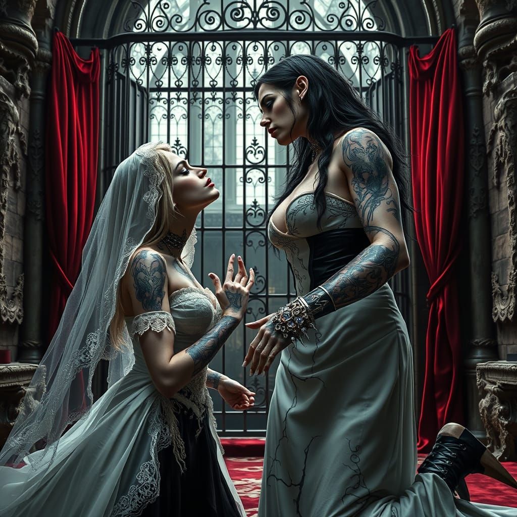 Undead Brides Kneel Before Vampire Mistress in Dark, Gothic ...