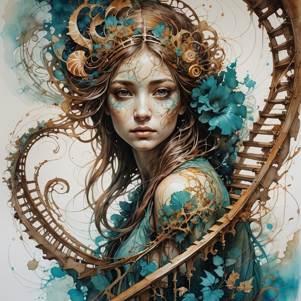 Exotic Fractal Nautilus Stairway in Neorealism