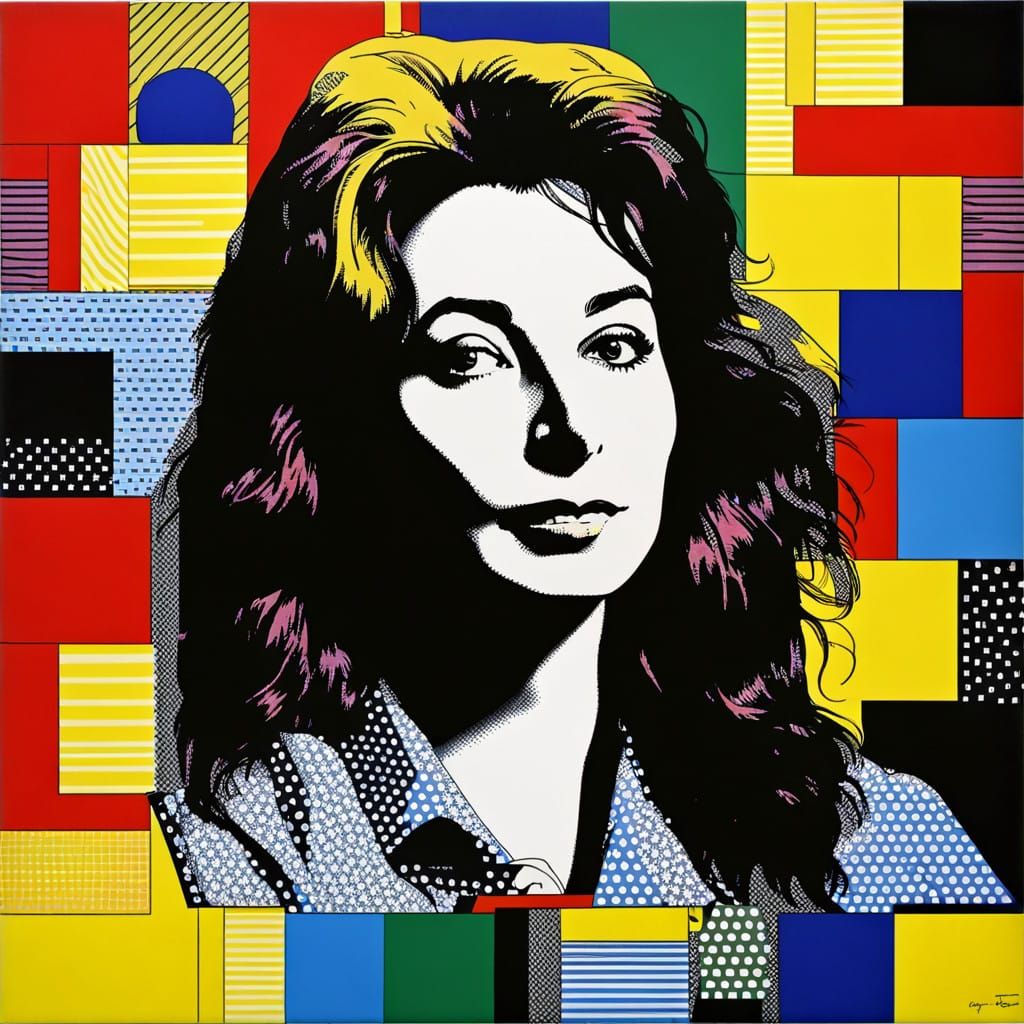 Kate Bush Portrait in Pop-Art Style with Tetradic Colors