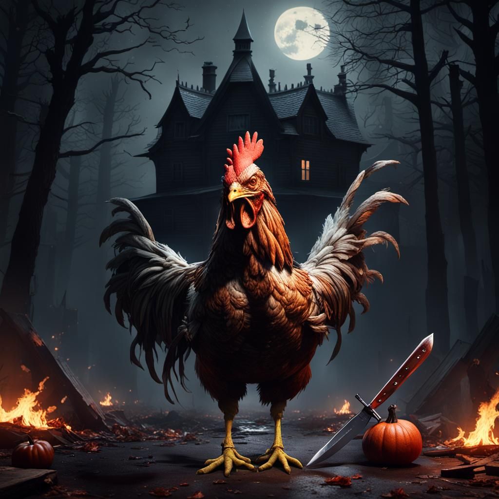 Spooky Giant Chicken in Michael Myers Mask