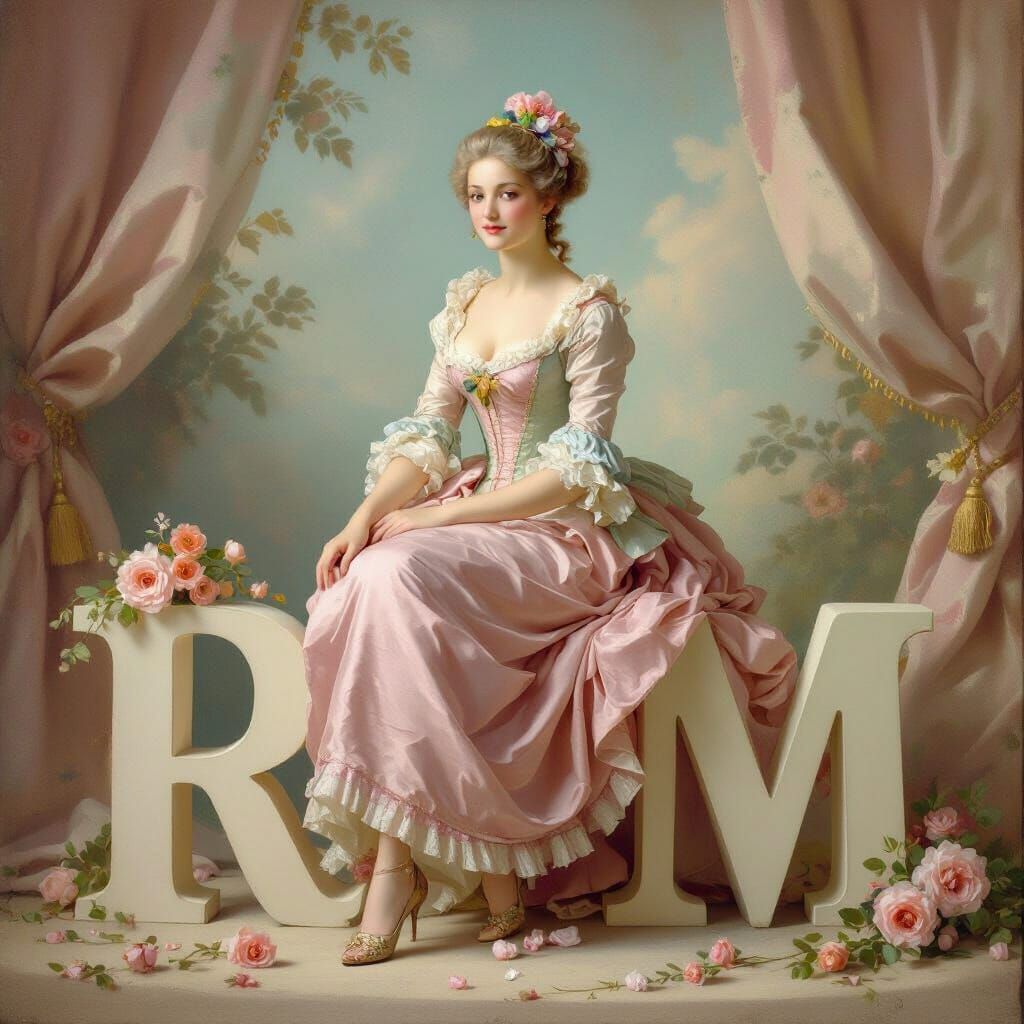 Elegant Lady on Pedestal Formed by Letters Rim