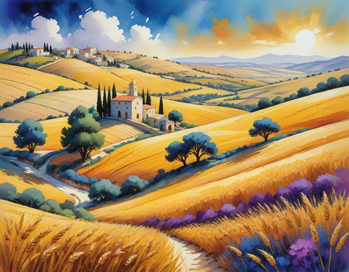 Golden Hills of Israel: A Vibrant Watercolor Masterpiece