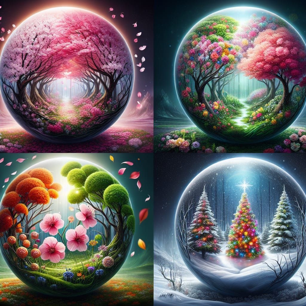 Four Seasons Digital Art in Vibrant Colors and Splendid Deta...