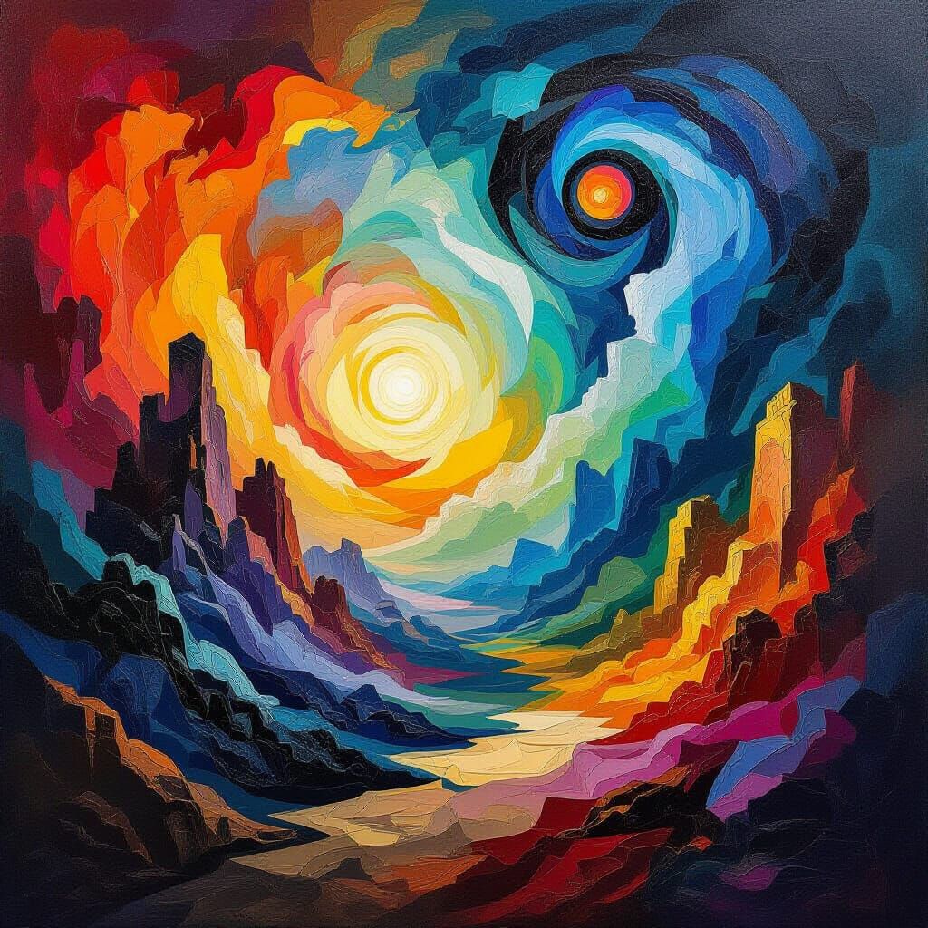 Surreal Abstract Landscape with Vibrant Colors and Geometric...