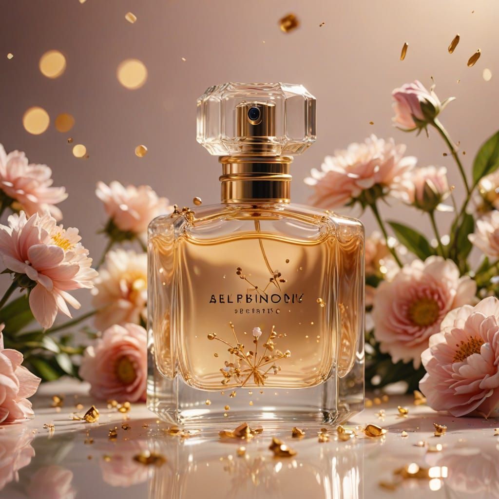 Elegant Model Sprays Floral Perfume in Soft Focus