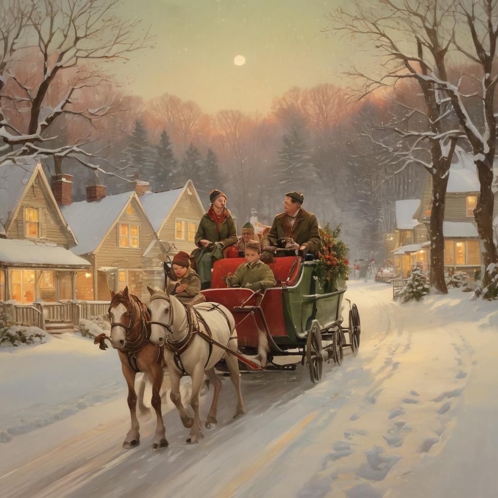 Festive Family Sleigh Ride in Rockwell Style