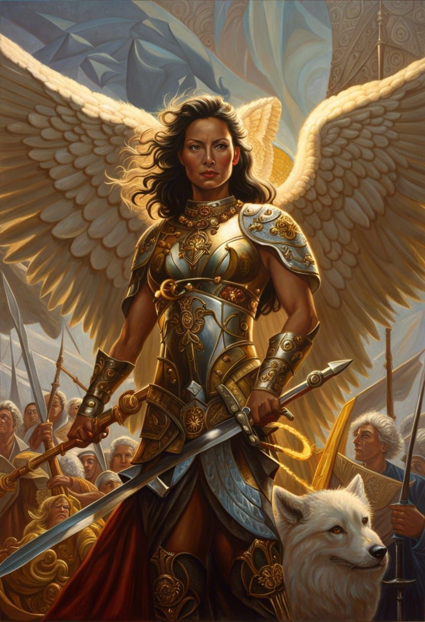Golden-Eyed Warrior Woman with Magic, as Oil Painting