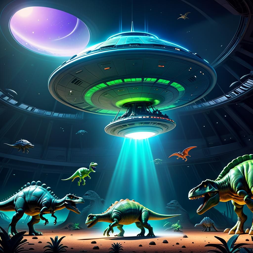 Aliens Abduct Dinosaur: Pixar-Style 3D Digital Art