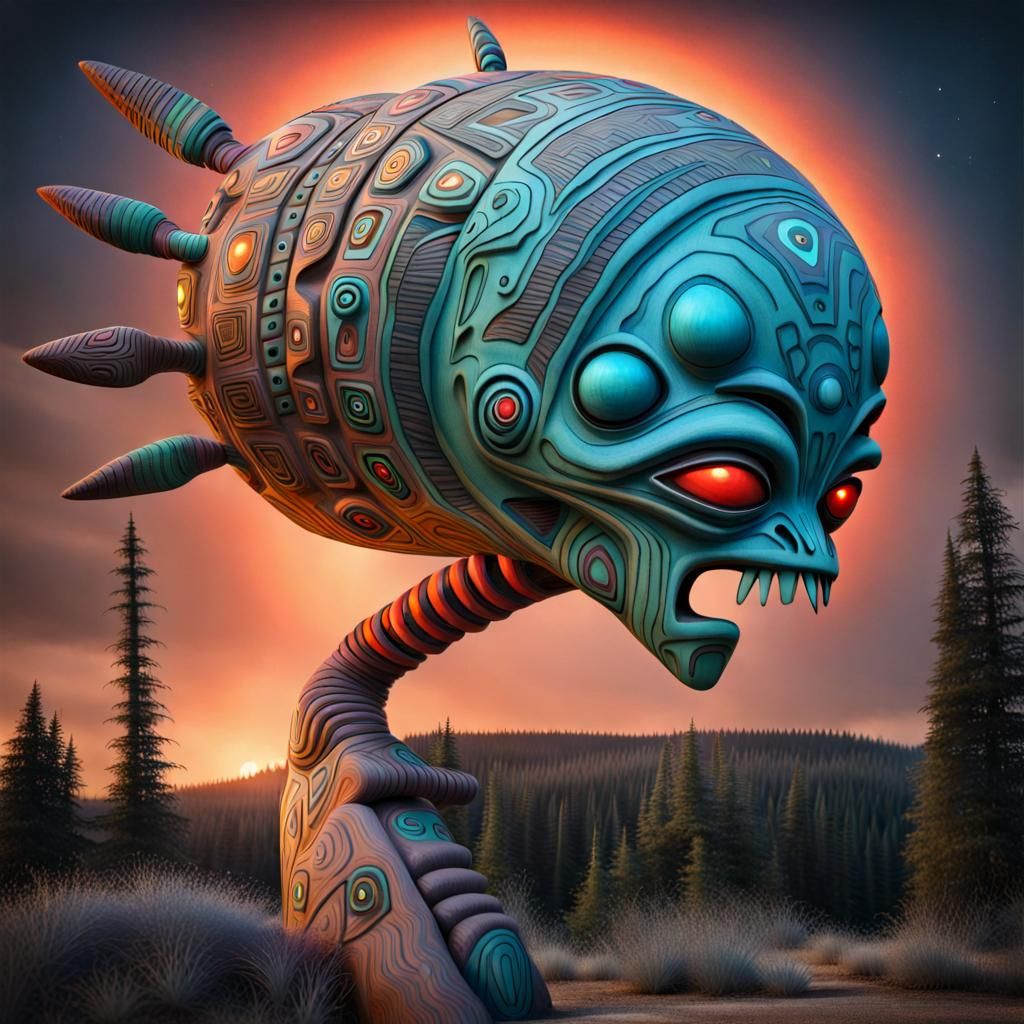 Tall Alien Totem Pole